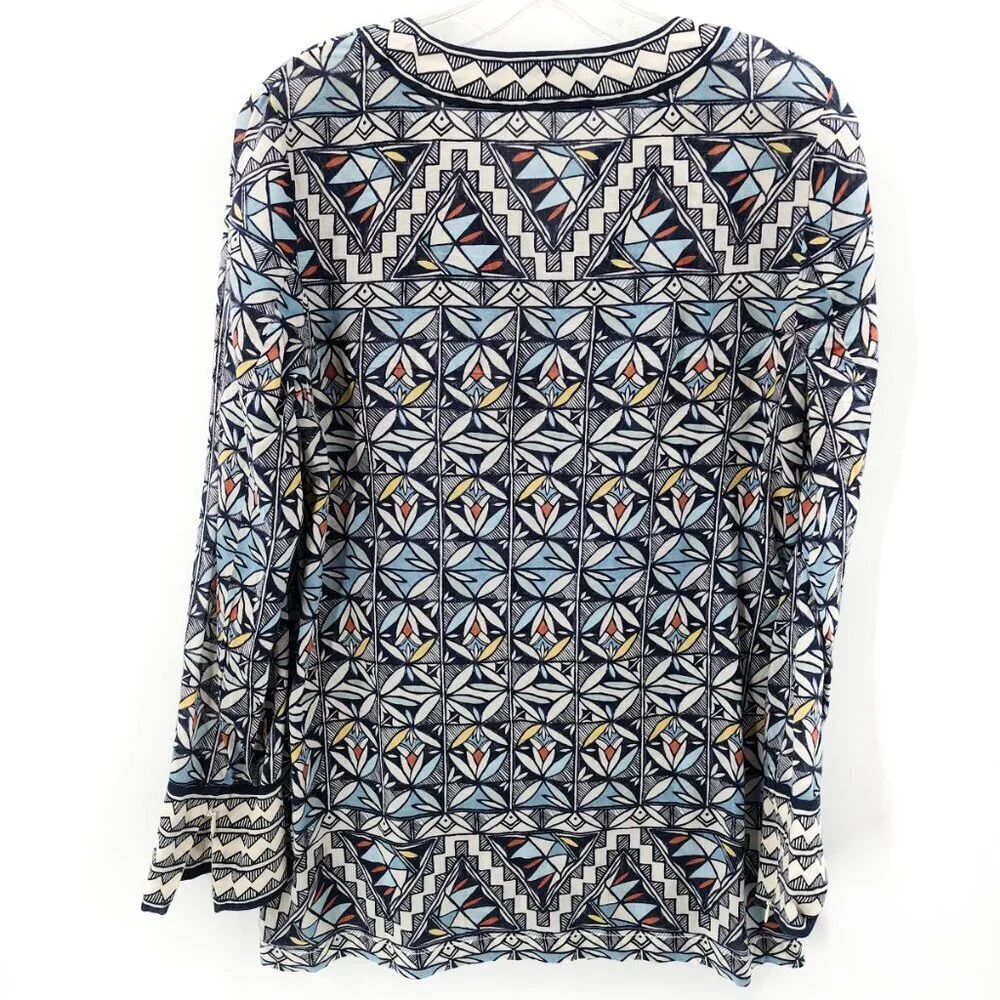 TORY BURCH Geometric Print Long‎ Sleeve Cotton Tunic Top